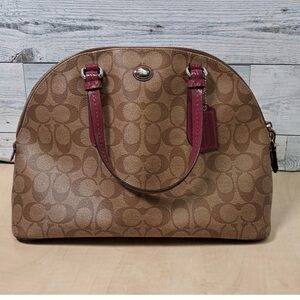 Coach Peyton Signature Cora Dome Satchel in Khaki and Plum